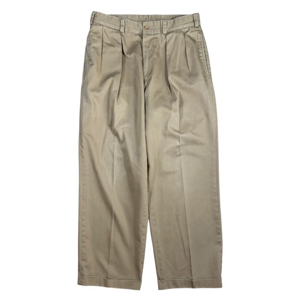 Bills Khakis Pants Men 32x28 Beige Pleated USA Twill Chino Cuffed Old Money